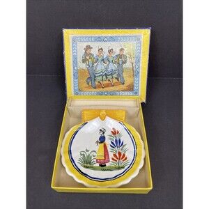 Vintage 1994 Henriot Quimper Spoon Rest Trinket Shell Dish 4.5" w/ Original Box